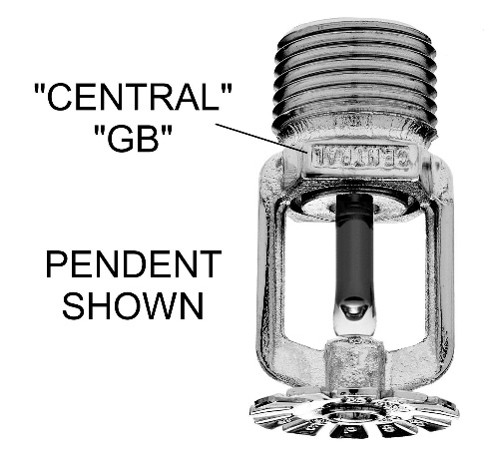 CPSC identification photo of a recalled Central wet fire sprinkler