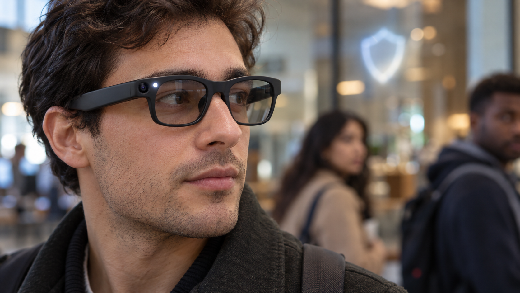 Smart glasses with an illuminated recording indicator highlighting wearable camera privacy concerns