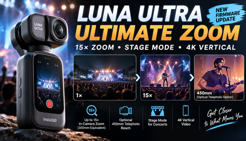 Insta360 Luna Ultra Ultimate Zoom Update Adds 15x Zoom, Stage Mode and 4K Vertical Video