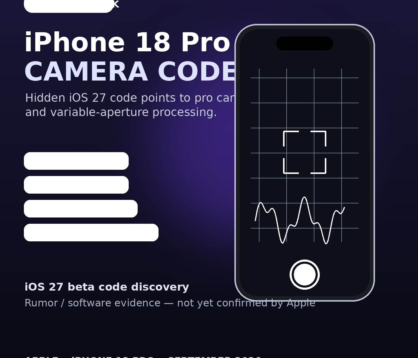 iPhone 18 Pro camera leak featured image highlighting manual focus, exposure scopes and variable aperture
