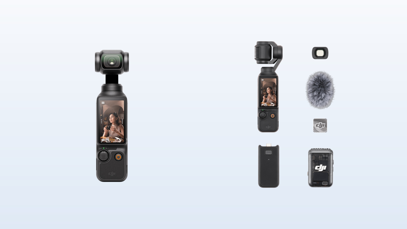 DJI Osmo Pocket 3 camera and Creator Combo accessories shown side by side