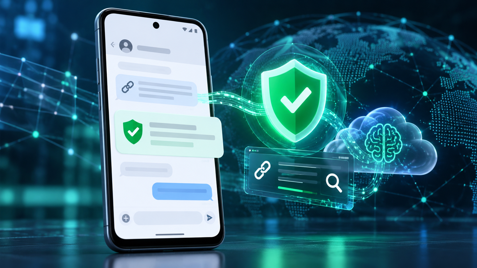 Android phone using AI-powered scam detection, malicious-link checks and private cloud analysis