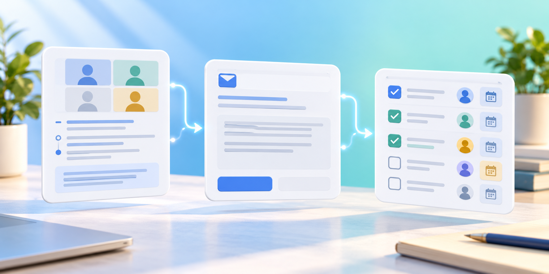 How the workflow moves from meeting to follow-up