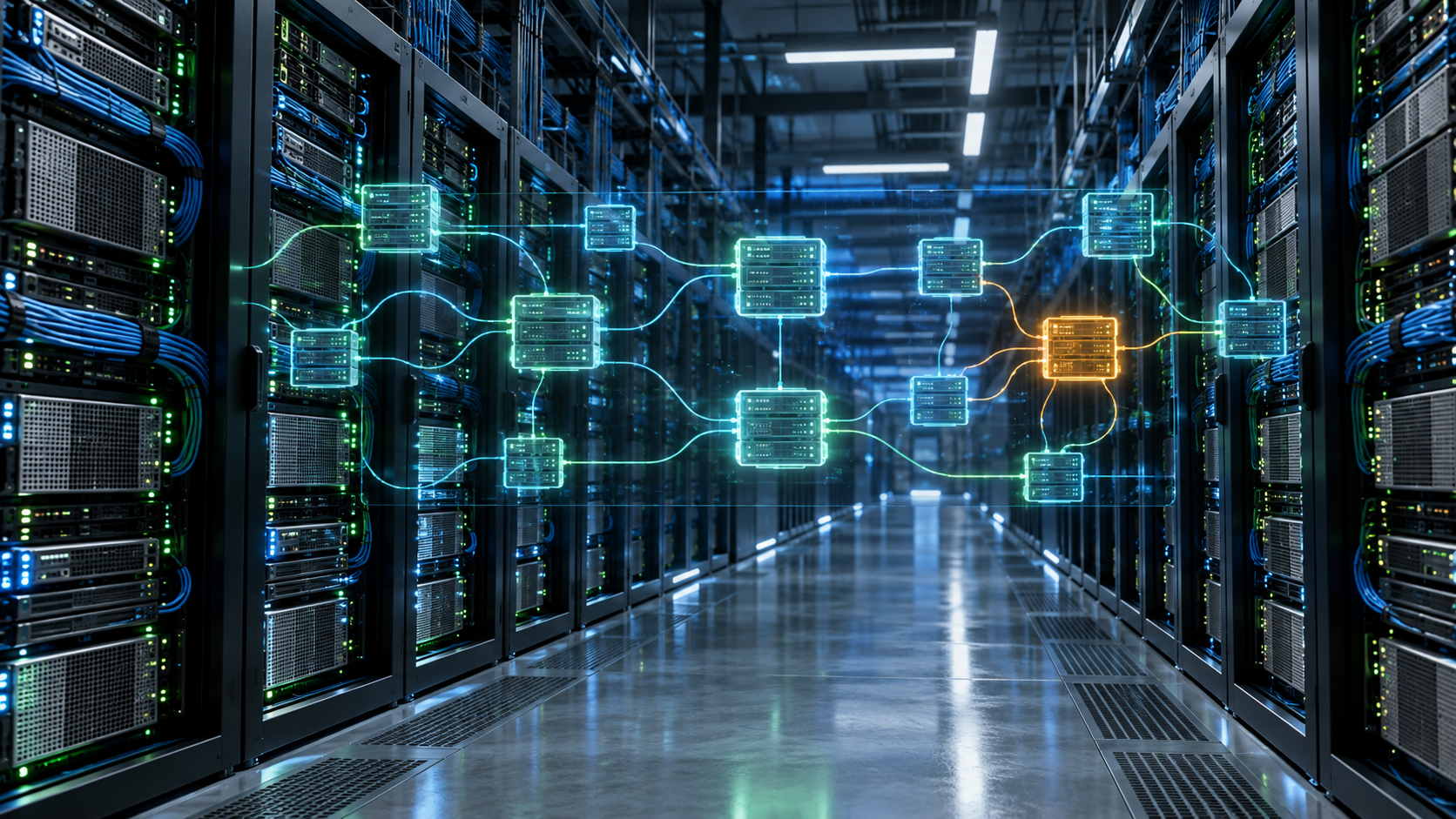 AI data center topology map isolating an infrastructure fault before it disrupts a training job