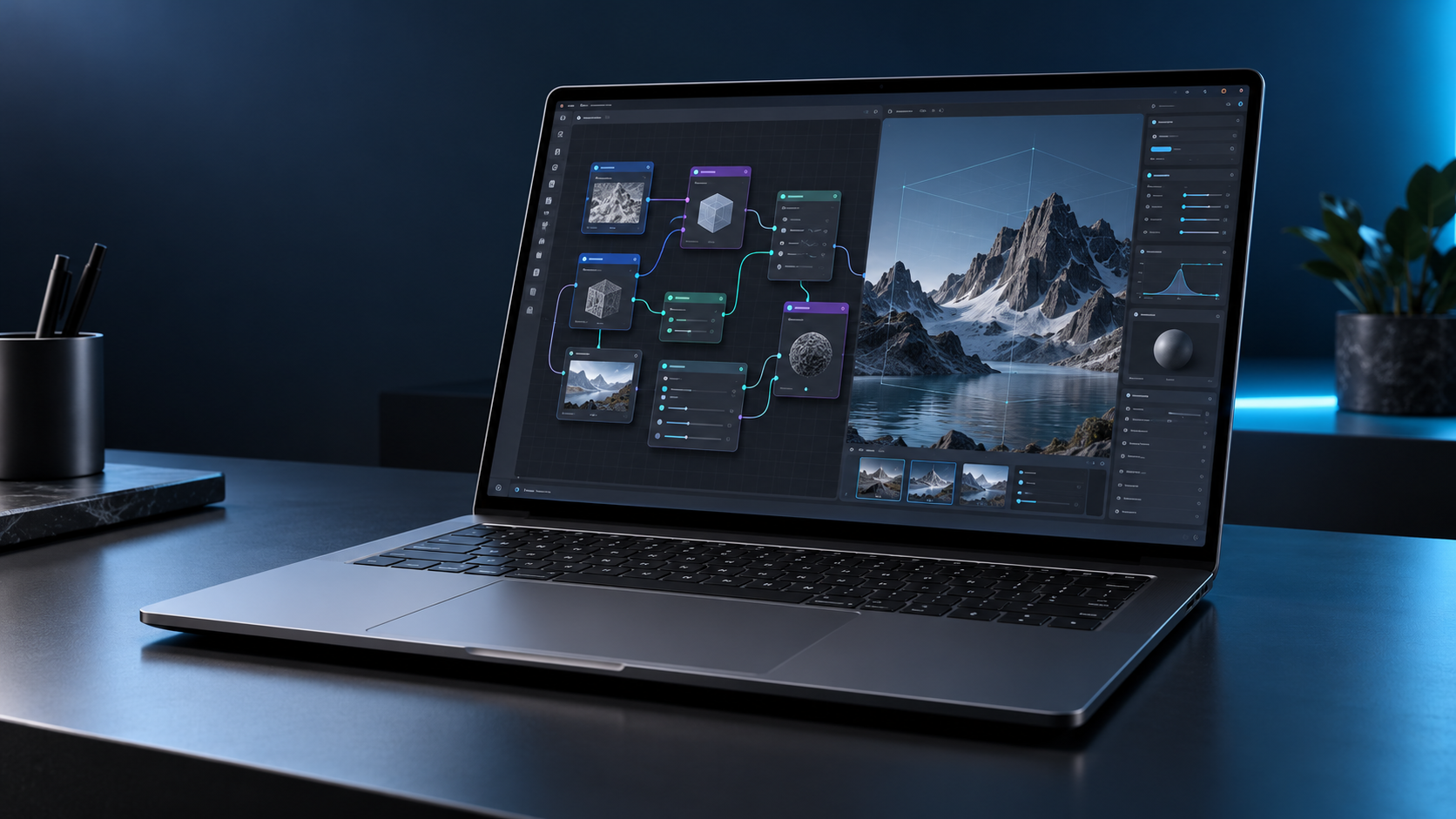 Premium 15-inch Windows workstation laptop running local AI and creative workflows